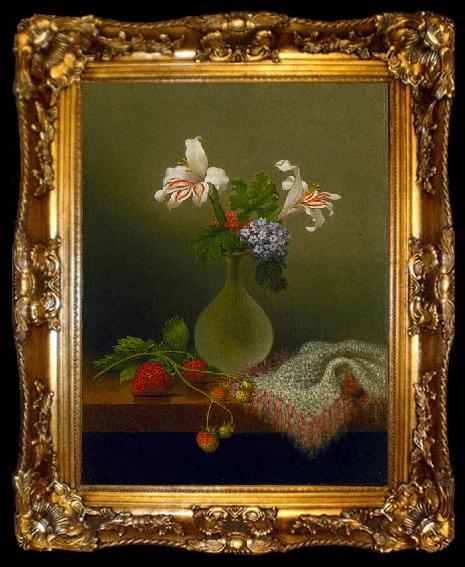 framed  Martin Johnson Heade A Vase of Corn Lilies and Heliotrope, ta009-2